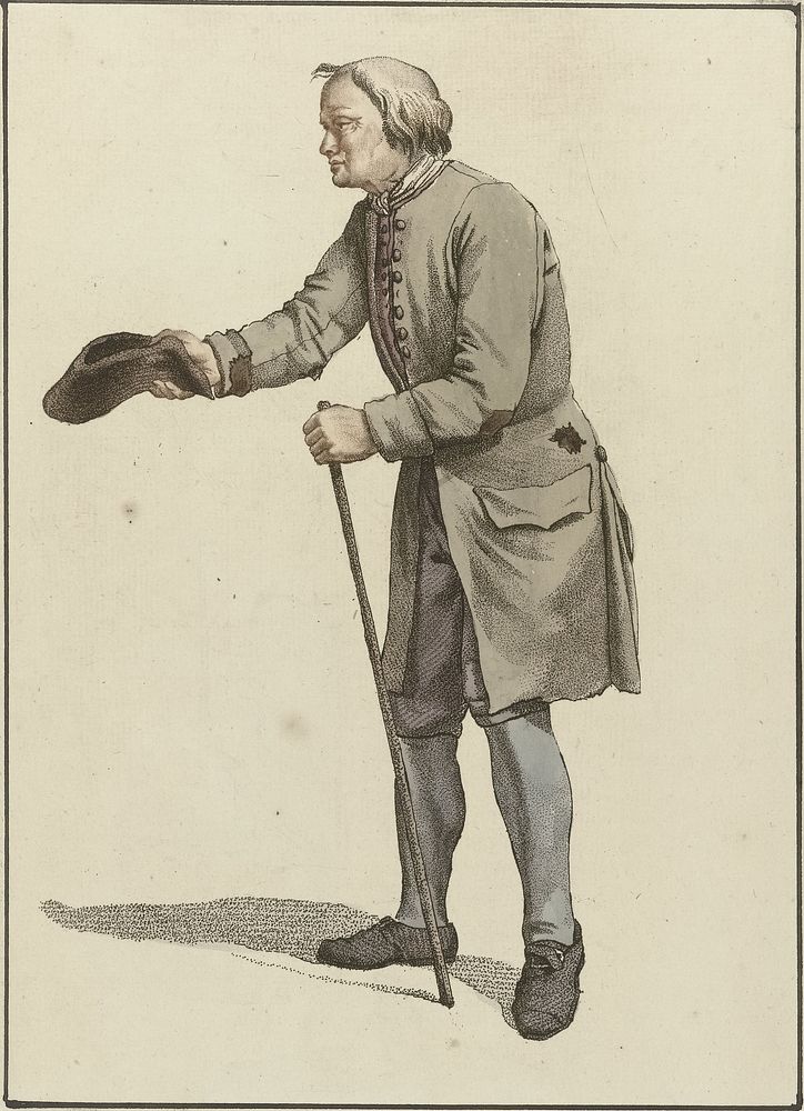 Bedelaar met hoed en stok (1818 - 1833) by Mathias de Sallieth, Jacob Perkois and Johannes Huibert Prins