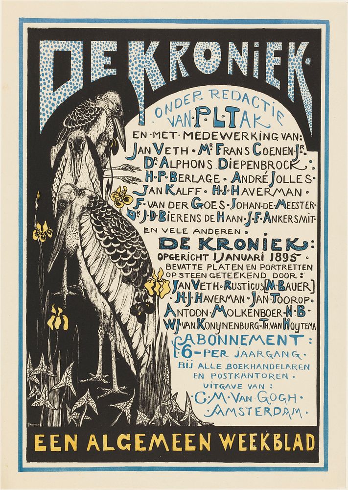 Reclamekaart voor 'De Kroniek' (1895) by Theo van Hoytema and Cornelis Marinus van Gogh