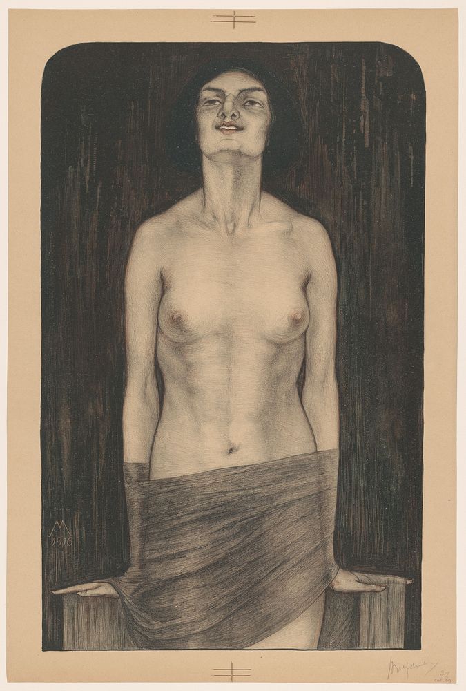 Staande vrouw met ontbloot bovenlichaam (1916) by Simon Moulijn