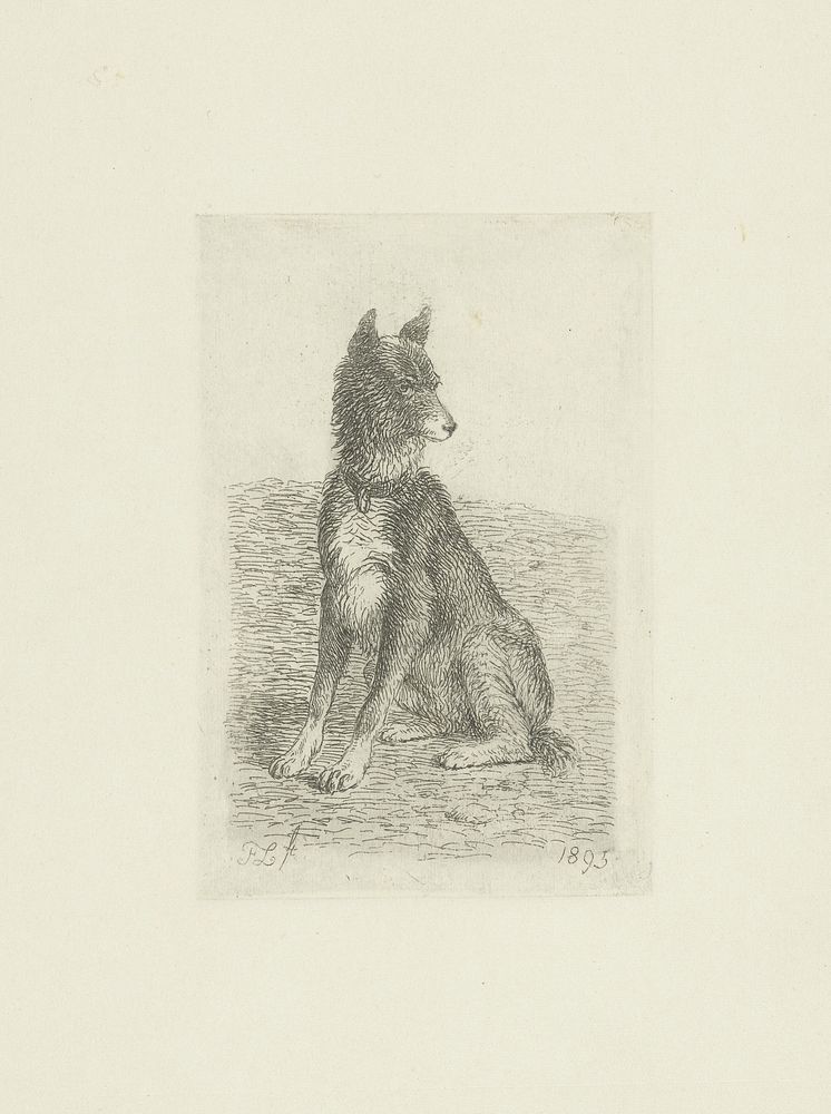 Zittende hond met kop naar rechts (1895) by Frans Lebret