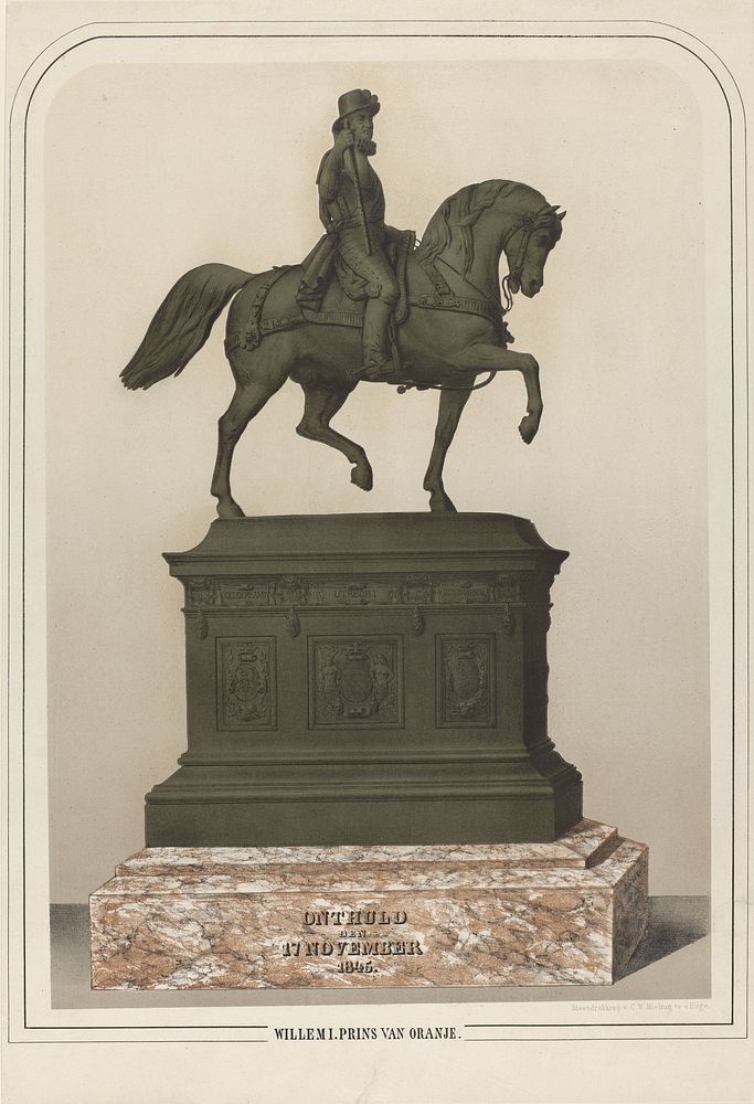 Ruiterstandbeeld van Willem I, prins van Oranje, op het Noordeinde te Den Haag (1845 - 1853) by anonymous, Alfred Emile O…