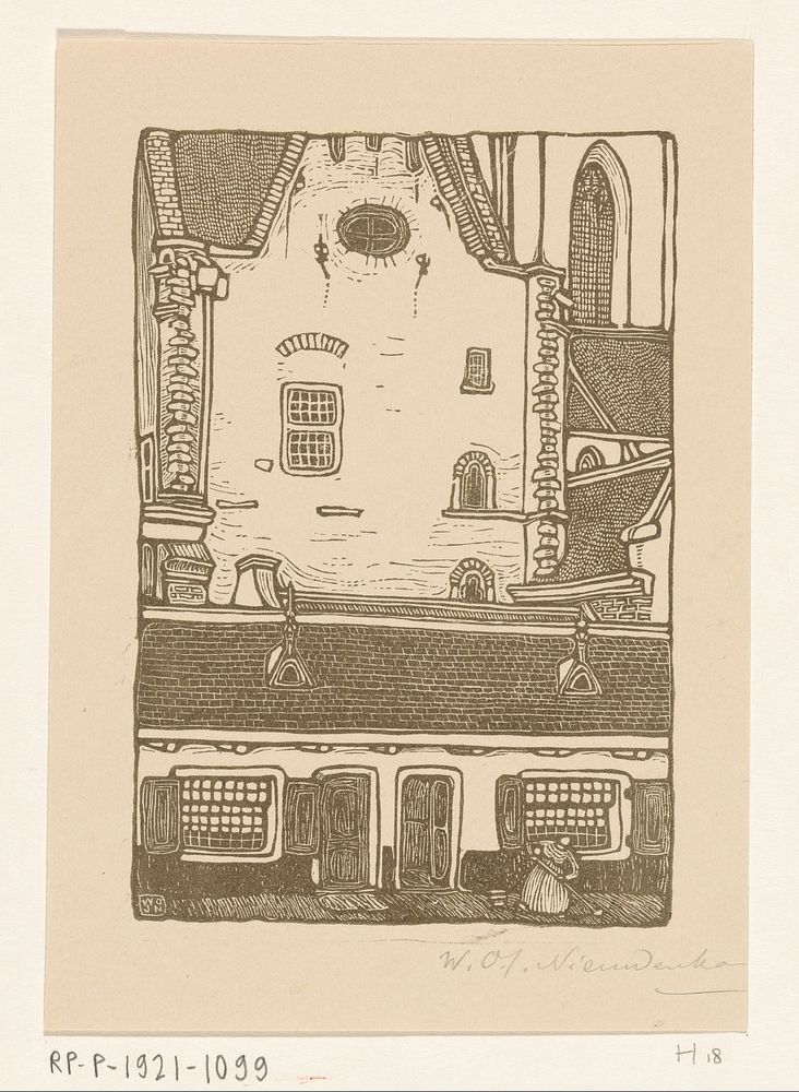 Huizen tegen de Sint-Bavokerk aan de Oude Groenmarkt in Haarlem (1900) by Wijnand Otto Jan Nieuwenkamp