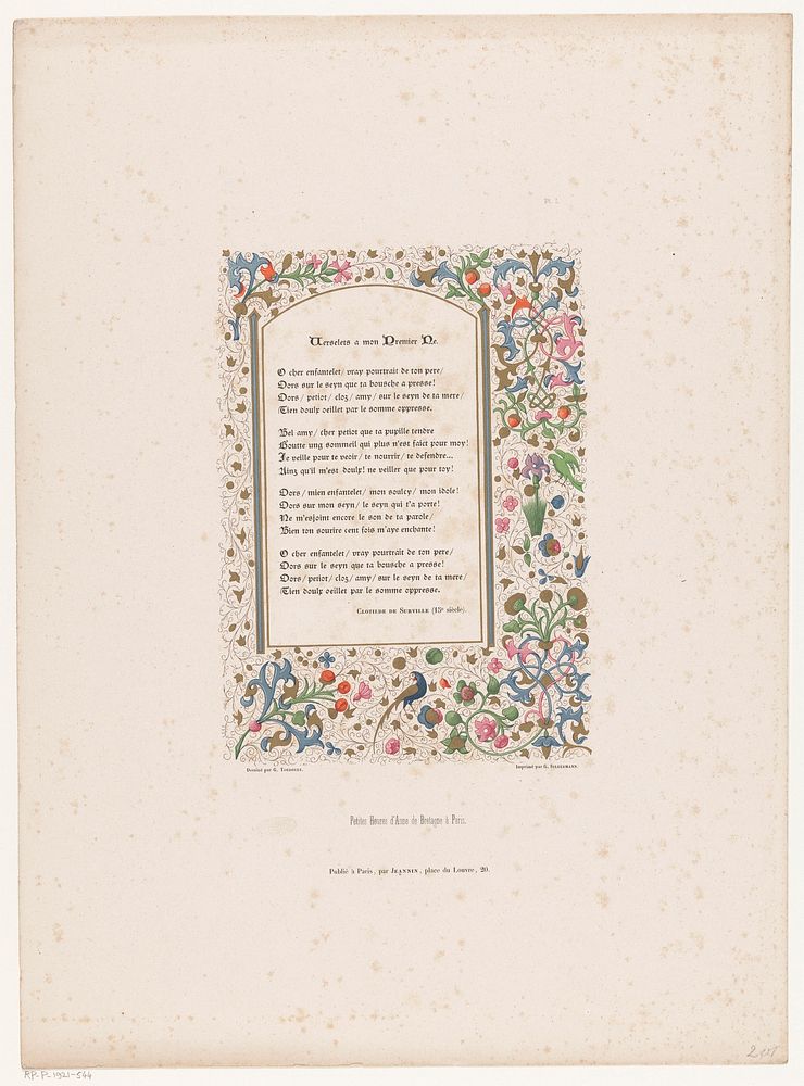 Boekverluchting met bloemenmotief en vogels om een Franse tekst (c. 1829 - c. 1854) by anonymous, Gabriel Toudouze, Gabriel…