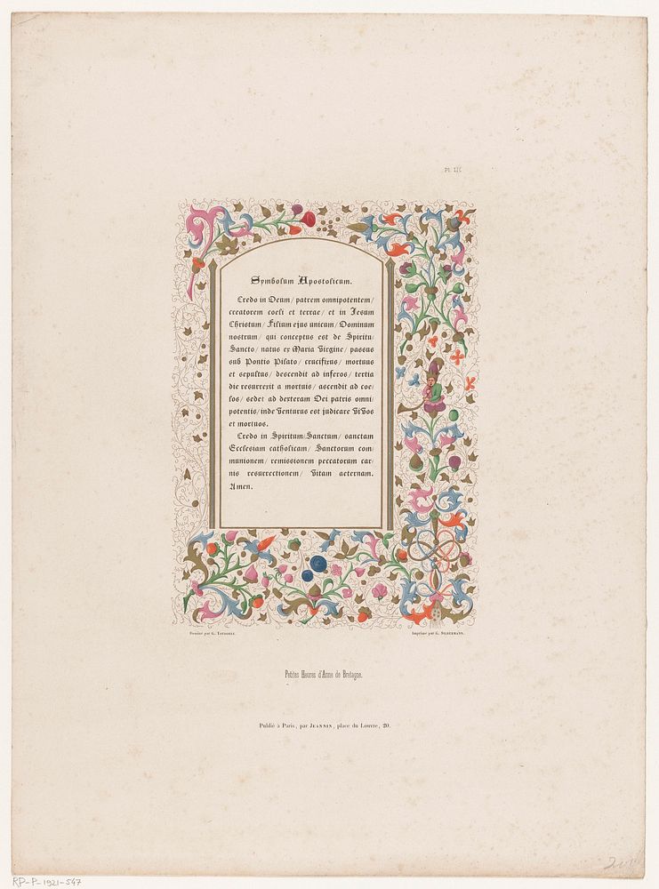 Boekverluchting met bloemenmotief om een Latijnse tekst (c. 1829 - c. 1854) by anonymous, Gabriel Toudouze, Gabriel…