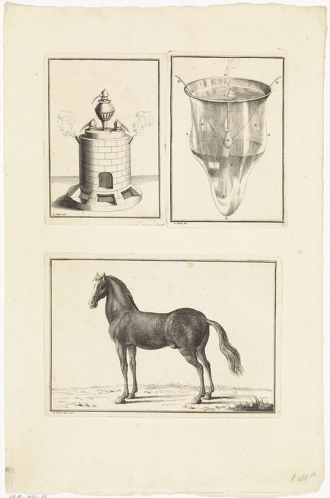 Destilleerapparatuur en een paard (1730) by Bernard Picart, Bernard Picart and Bernard Picart