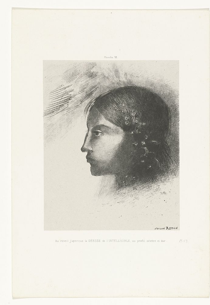 Ontwakend zag ik de Godin van de verstaanbaarheid met haar strenge en harde profiel (1885) by Odilon Redon and Alfred…