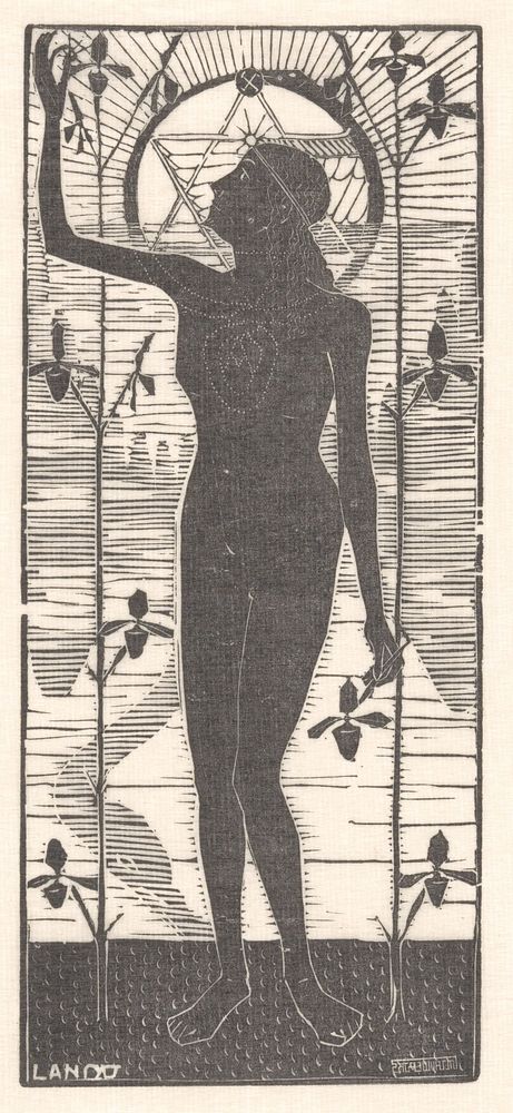 Staande naakte vrouw bij plantenstengels (1894) by Mathieu Lauweriks