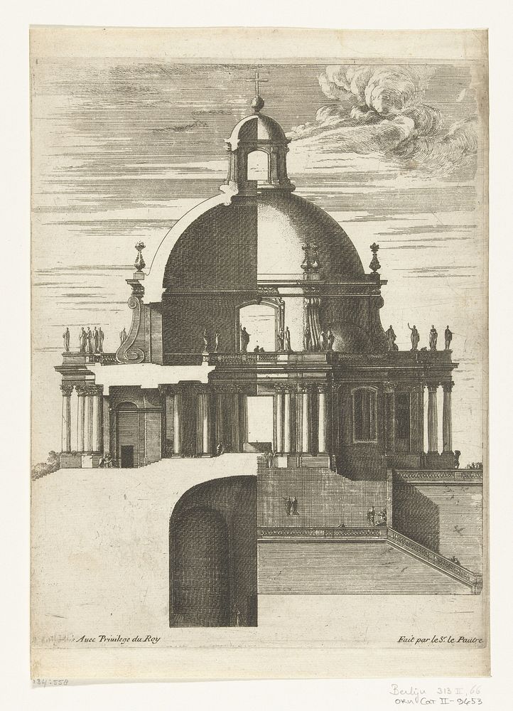 Kerk met ronde koepel (c. 1670 - c. 1680) by Jean Lepautre, Jean Lepautre, Nicolas Langlois I and Lodewijk XIV koning van…