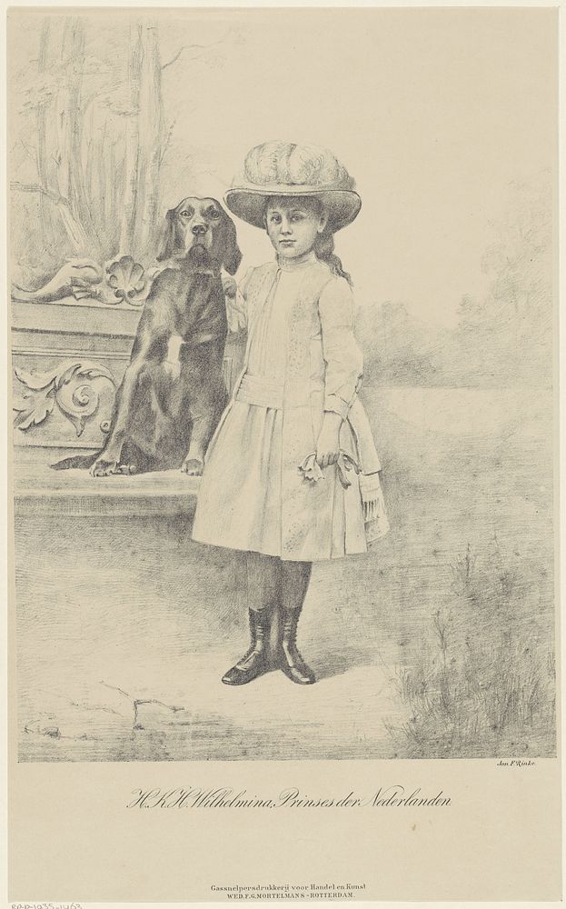 Portret van Wilhelmina, koningin der Nederlanden (1887 - 1922) by Jan Rinke and weduwe F G Mortelmans