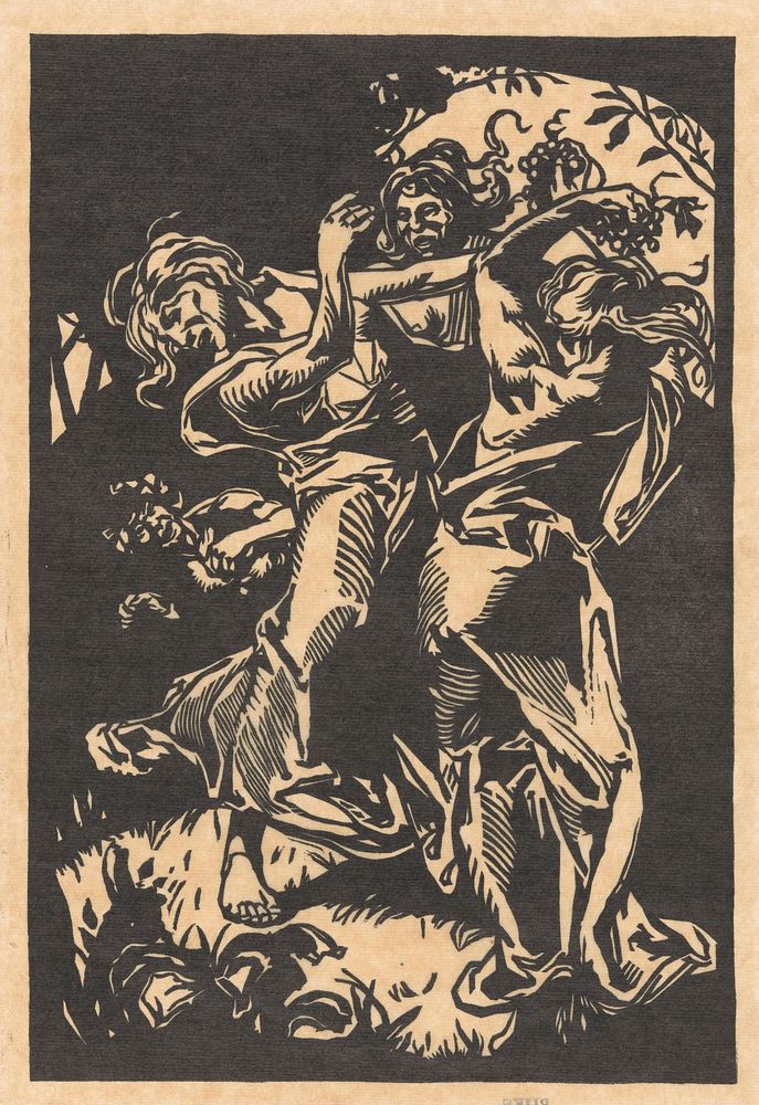 Dansende vrouwen met druiventrossen en sater (1881 - 1934) by Johannes Josephus Aarts