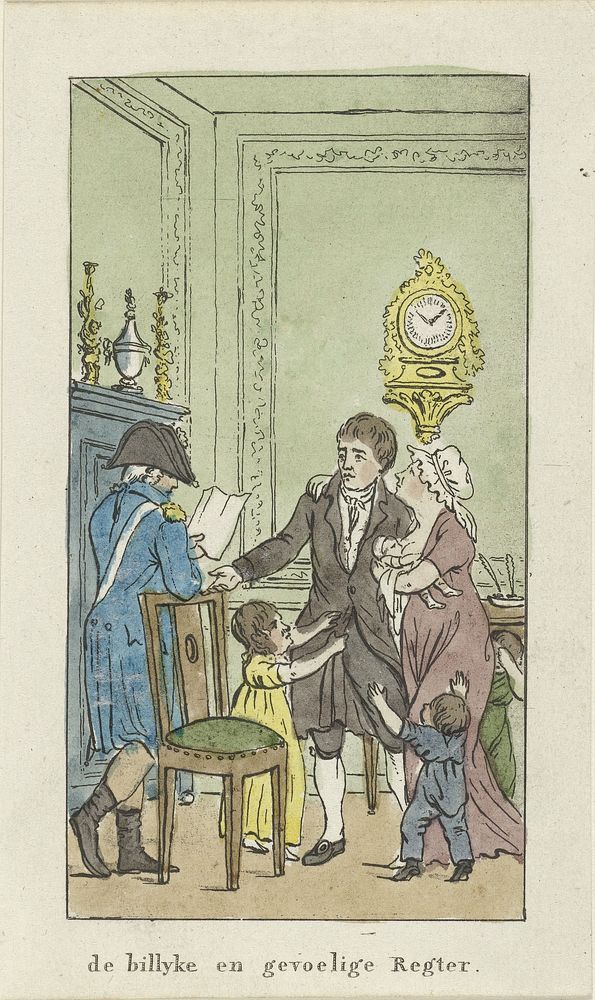 Interieur met gezin en officier (1828) by Johannes Jelgerhuis and J H van Lennep