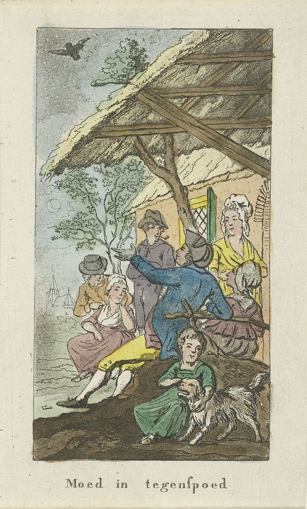Figuren onder afdak, bij nacht (1828) by Johannes Jelgerhuis and J H van Lennep