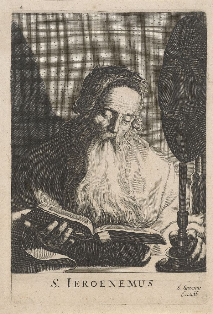 H. Hieronymus lezend bij kaarslicht (1613 - 1665) by Salomon Savery, Cornelis Bloemaert II, Abraham Bloemaert and Salomon…