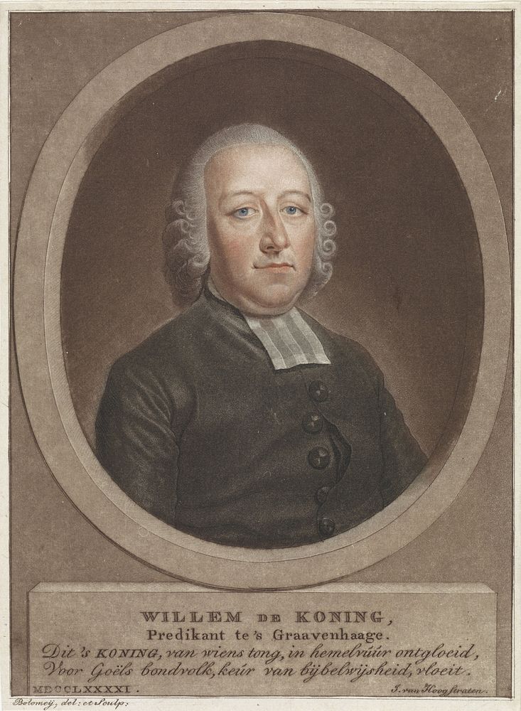 Portret van predikant Willem de Koning (1791) by Benjamin Samuel Bolomey and Jan van Hoogstraten 1627 1654