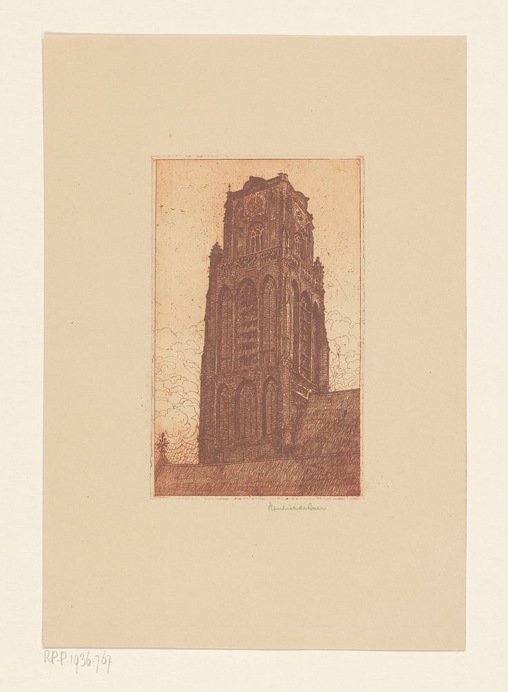 Studie van een kerktoren (c. 1898 - in or before 1936) by Hendrik de Boer