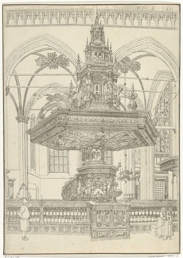Preekstoel in de Nieuwe Kerk in Amsterdam (1649 - 1673) by Pieter Holsteyn II and Albert Jansz Vinckenbrinck