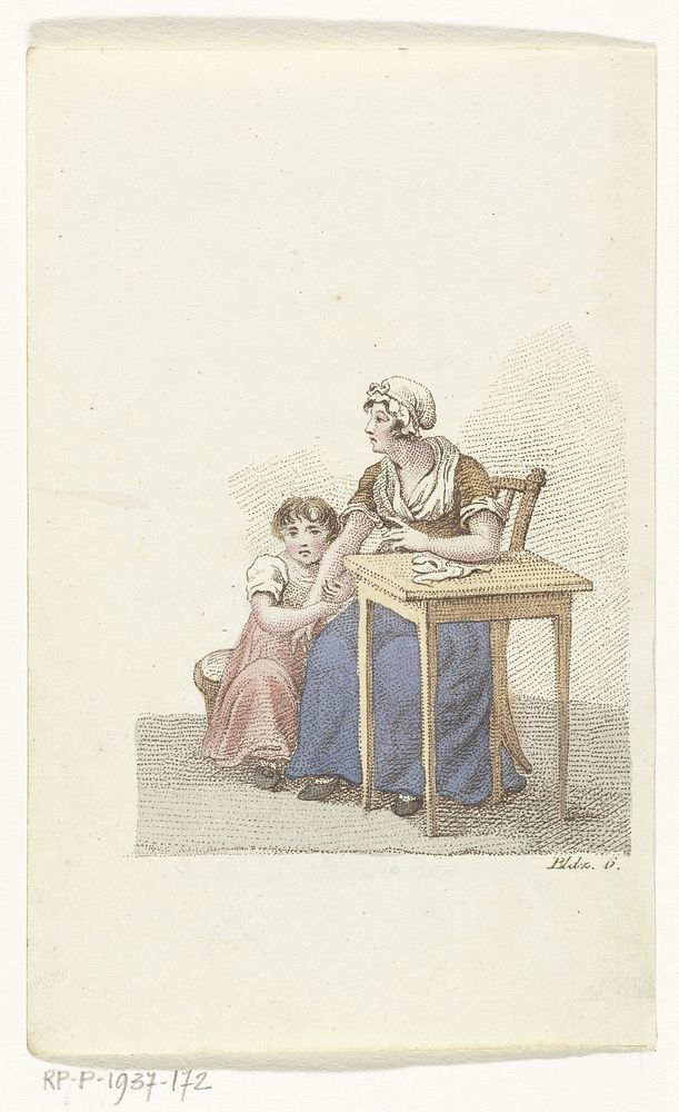 Maria en dienstmeid zitten bij tafeltje (1823) by Johannes Alexander Rudolf Best and Gerrit Jan Adriaan Beijerinck