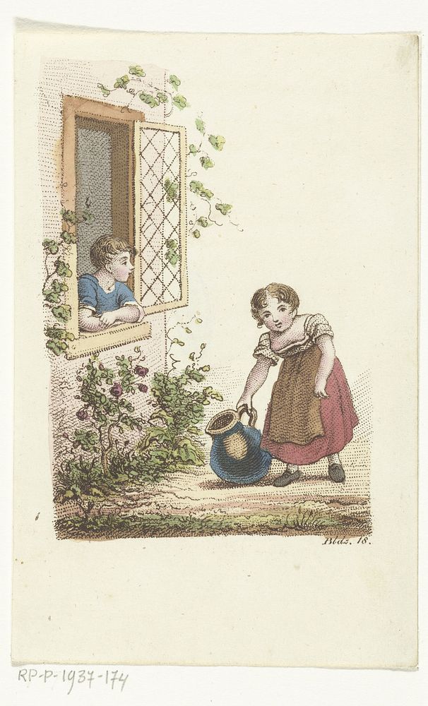 Maria draagt kan en ander kind hangt uit raam (1823) by Johannes Alexander Rudolf Best and Gerrit Jan Adriaan Beijerinck