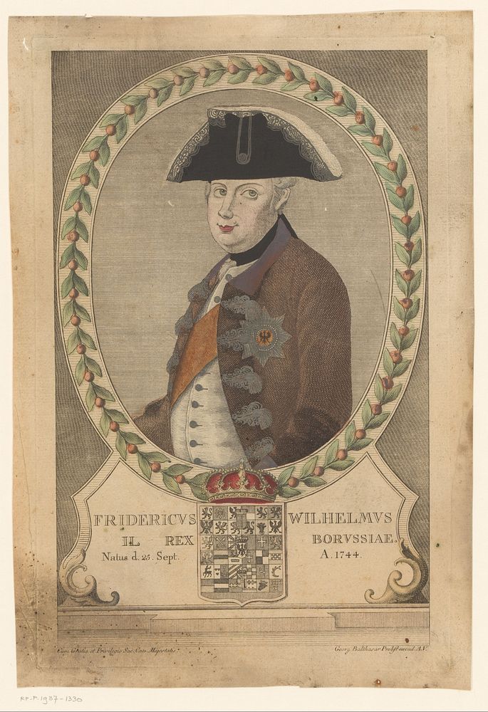 Portret van Frederik Willem II, koning van Pruisen (1786 - 1788) by Georg Mathäus Probst and Georg Balthasar Probst