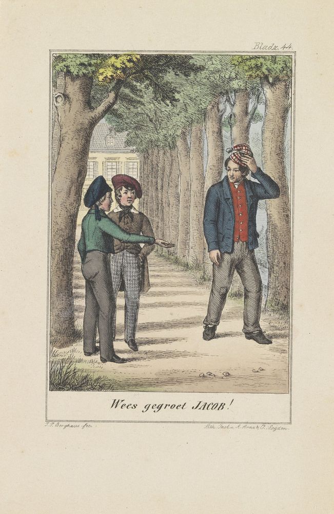 Ontmoeting tussen twee jongens en een man (1820 - 1870) by Johann Peter Berghaus and August Arnz and Co