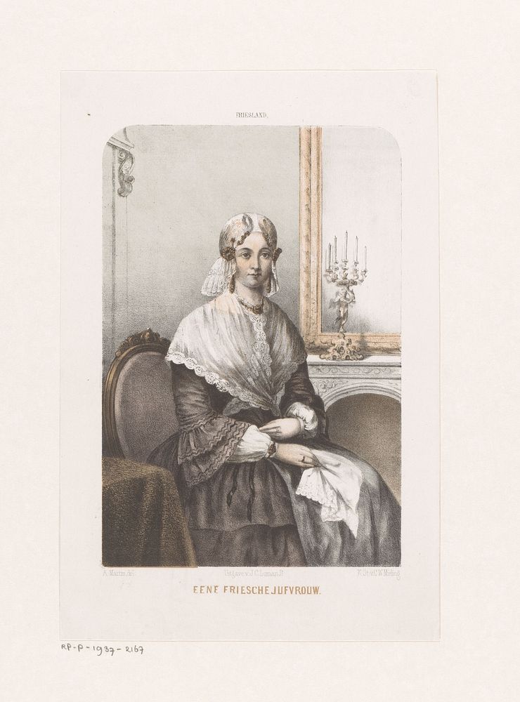 Vrouw in Friese klederdracht (1857) by Aloysius Jacobus Petrus Wilhelm Martin, Aloysius Jacobus Petrus Wilhelm Martin…
