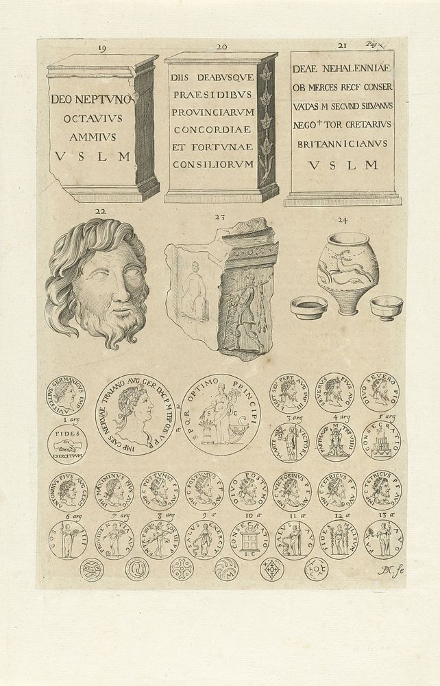 Altaarstenen, sculpturen en Romeinse munten (1725) by Jan de Mel, Samuel Luchtmans I, Dirk Haak I and Johan Arnold Langerak
