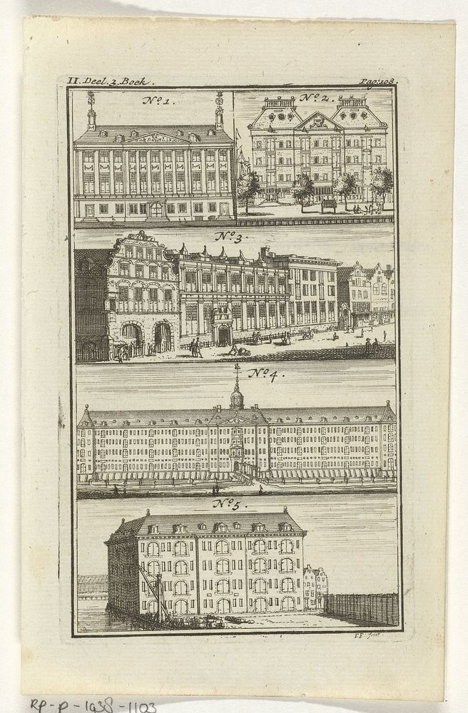 Vijf verschillende gebouwen te Amsterdam (1723) by Jacob Folkema