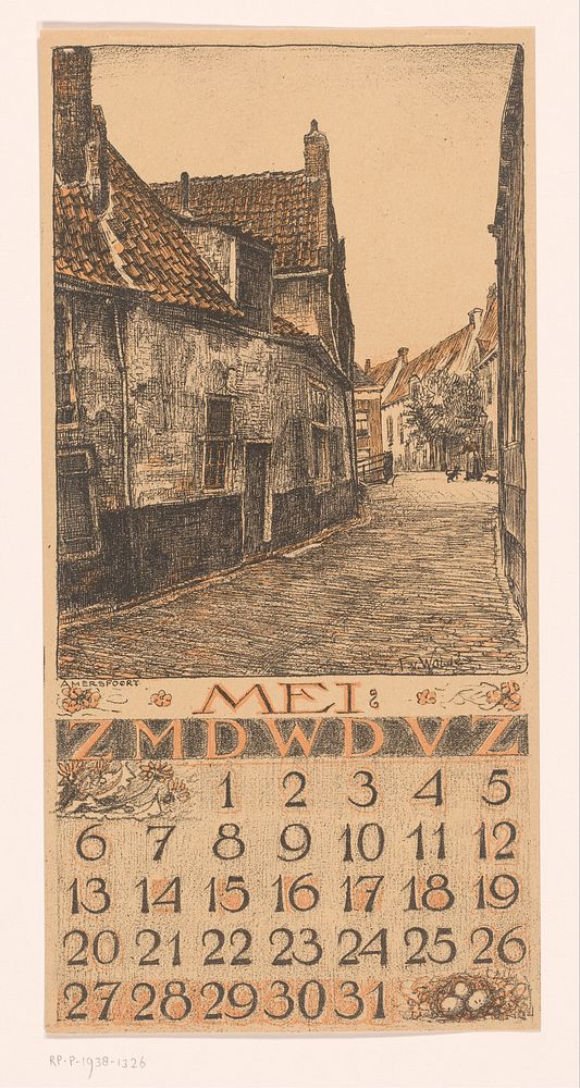 Kalenderblad mei met stadsgezicht in Amersfoort (1923) by Ferdinand van Wolde