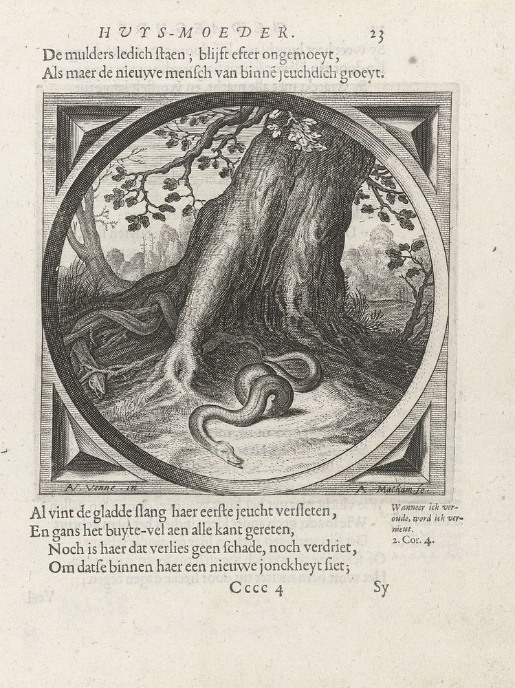 Slangen bij een boom (1625) by Adriaen Matham, Adriaen Pietersz van de Venne, Jacob Cats 1577 1660 and weduwe Jan Pietersz…