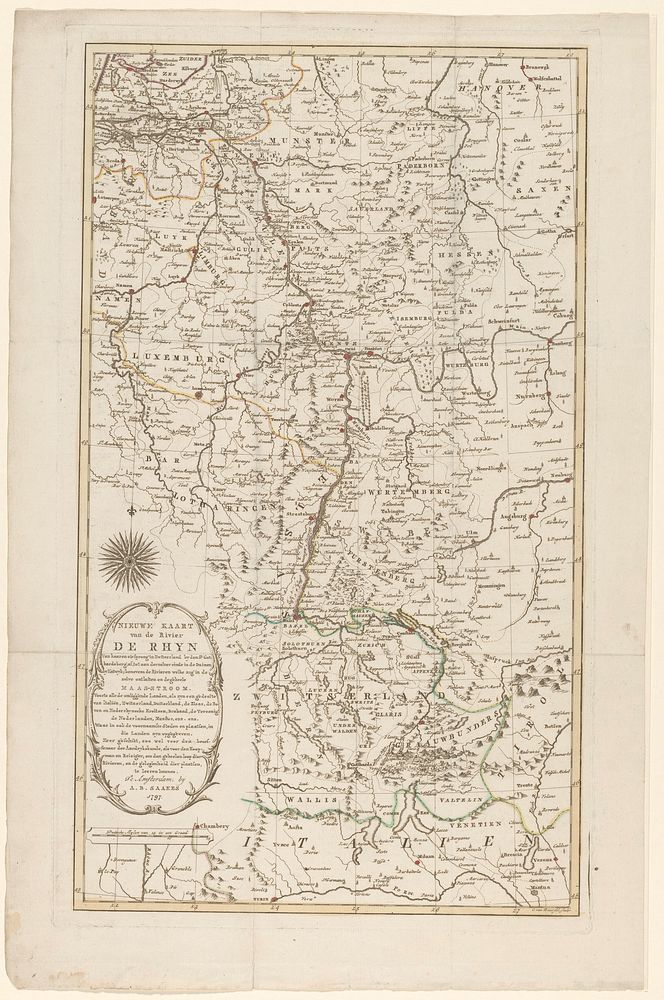 Kaart van het stroomgebied van de Rijn van Zwitserland naar Holland, 1797 (1797) by Cornelis van Baarsel and Anthony Bernard…