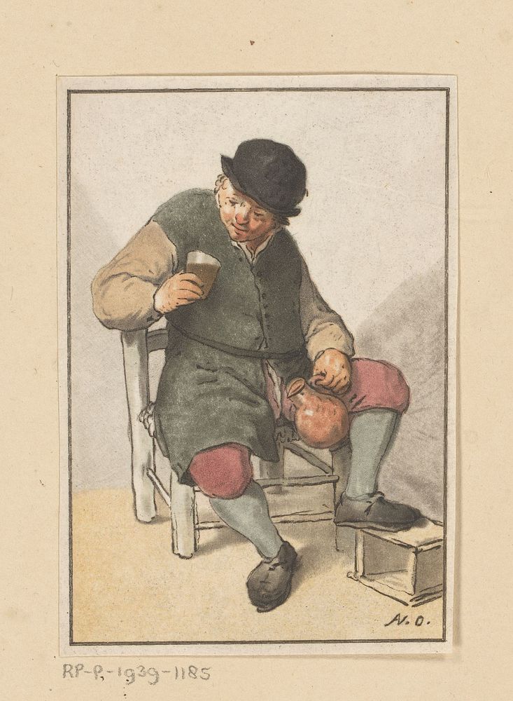 Zittende boer met kruik (1763) by Cornelis Ploos van Amstel and Adriaen van Ostade