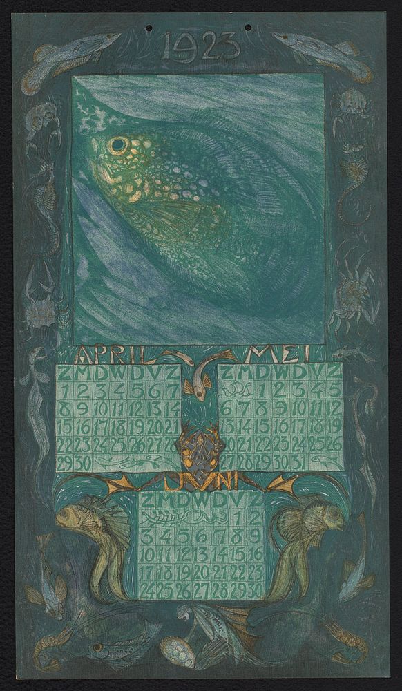 Kalenderblad voor april tot en met juni 1923 (1922) by Leo Visser, Leo Visser, Dieperink and Co and Felix Pinechas Abrahamson