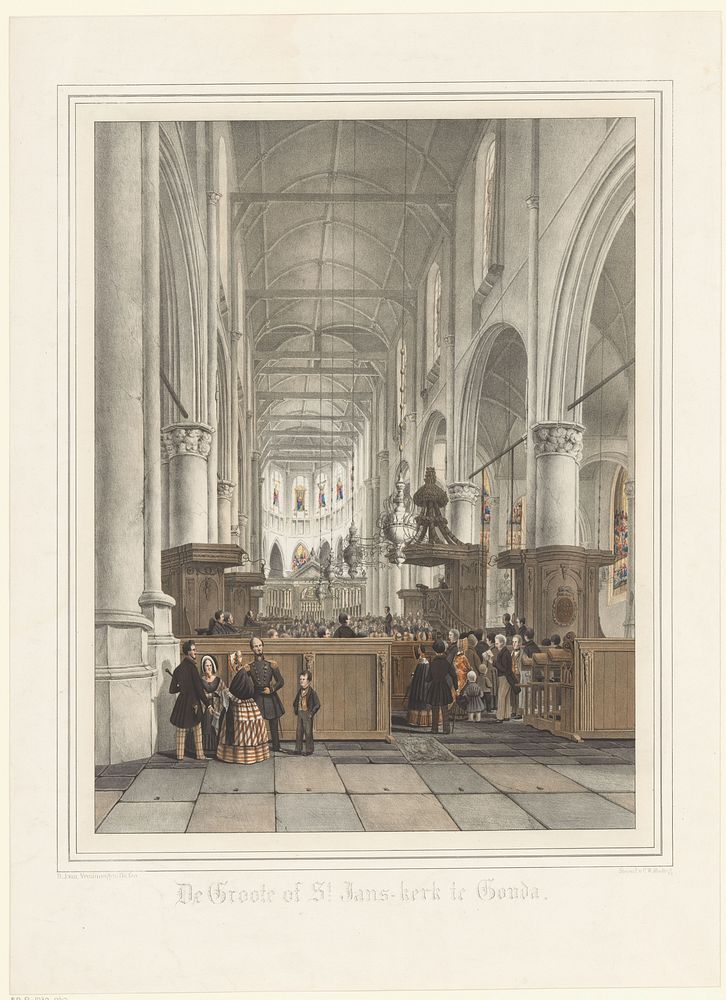 Interieur van de Sint-Janskerk te Gouda (1839 - 1846) by Dirk Johannes van Vreumingen Dz, Dirk Johannes van Vreumingen Dz…