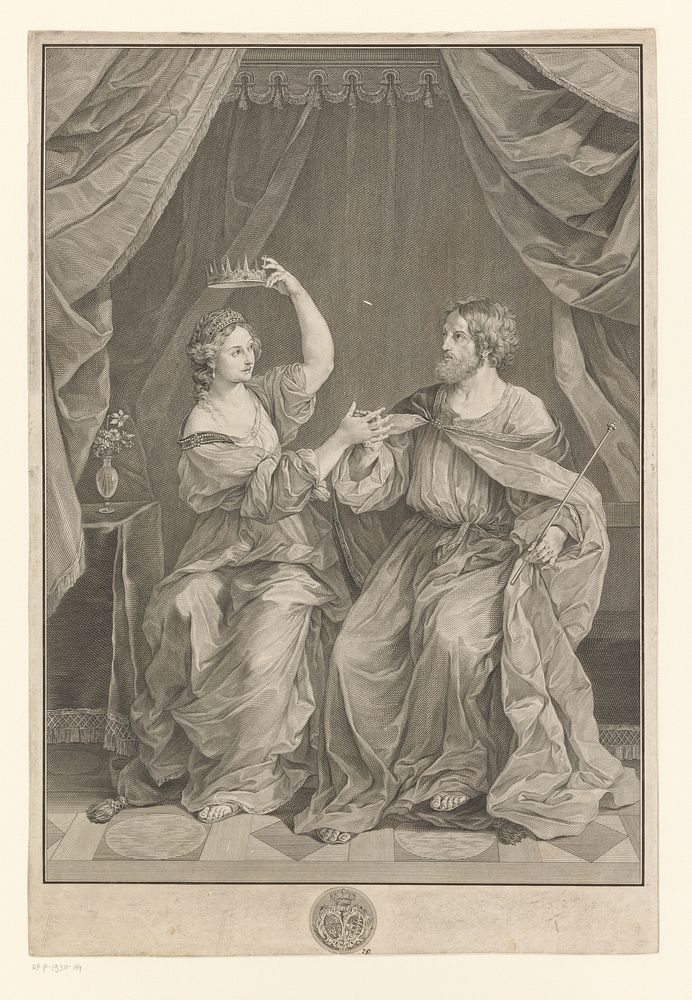 Ninus biedt Semiramis zijn kroon aan (1710 - 1754) by Georg Martin Preissler and Guido Reni