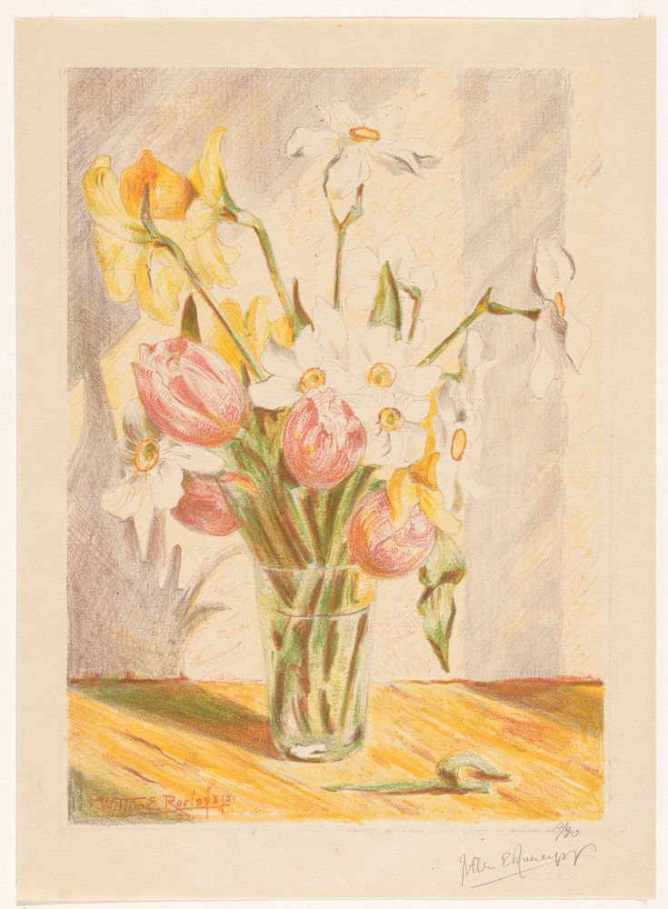 Tulpen en narcissen in een vaas (1884 - 1931) by Willem Roelofs II