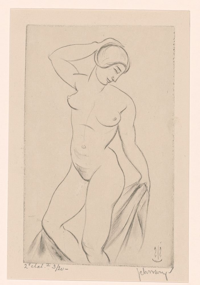 Naakte vrouw met hand op het hoofd (1886 - 1931) by Mommie Schwarz