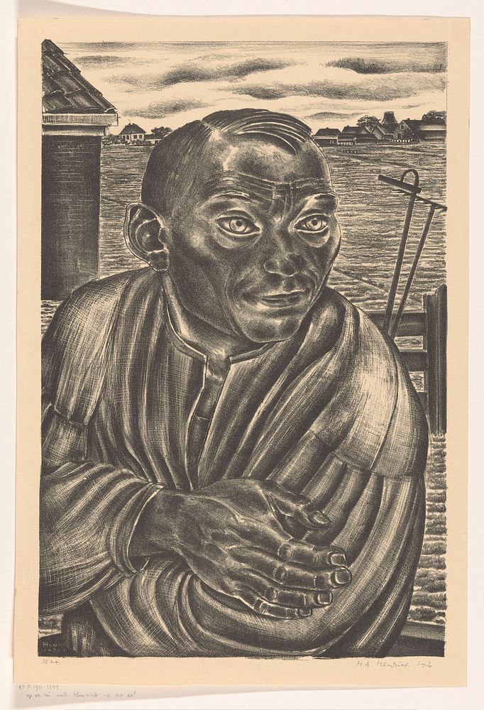 Boer in landschap (1930) by Henk Henriët