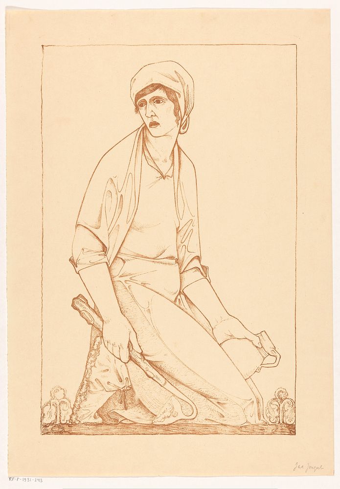 Knielende figuur met schoffel en kruik (1893 - 1931) by Jac Jongert
