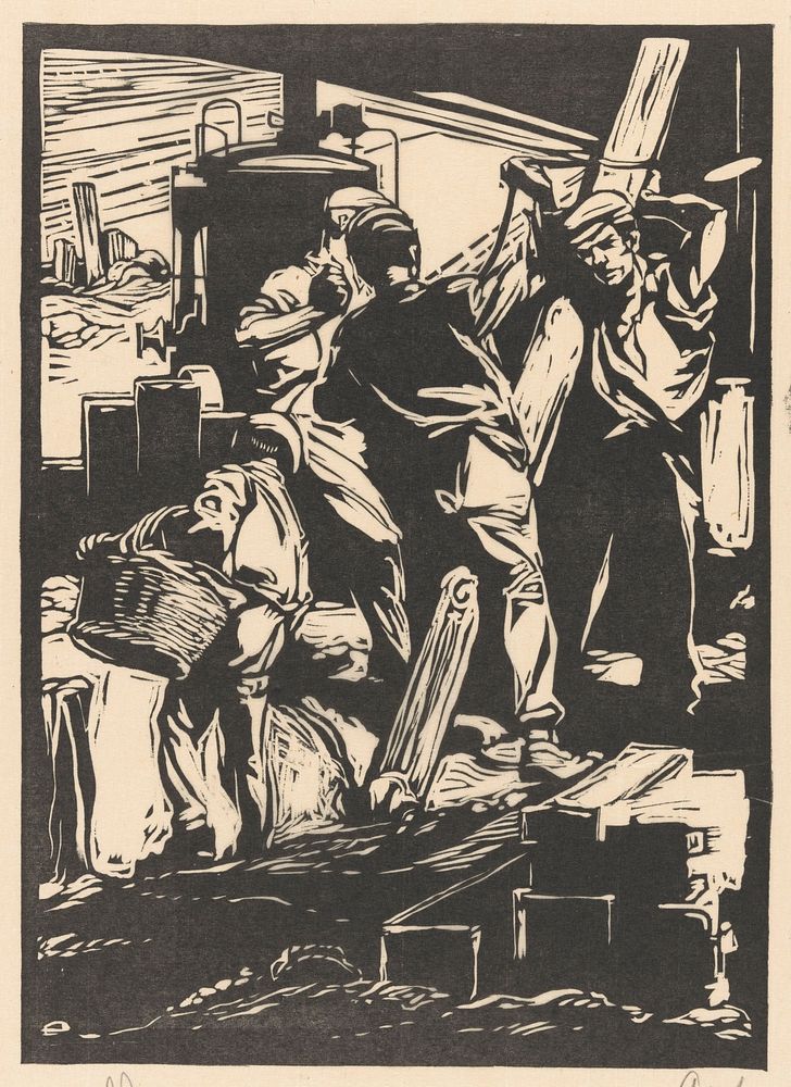 Vier dijkwerkers (1881 - 1931) by Johannes Josephus Aarts