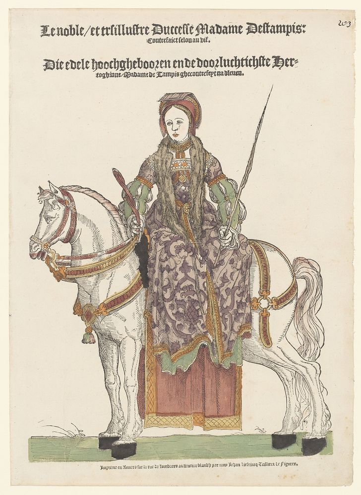 Portret van Madame d'Etampes te paard (1538 - c. 1544) by Cornelis Anthonisz, Hans Liefrinck I, Hans Liefrinck I and Hans…
