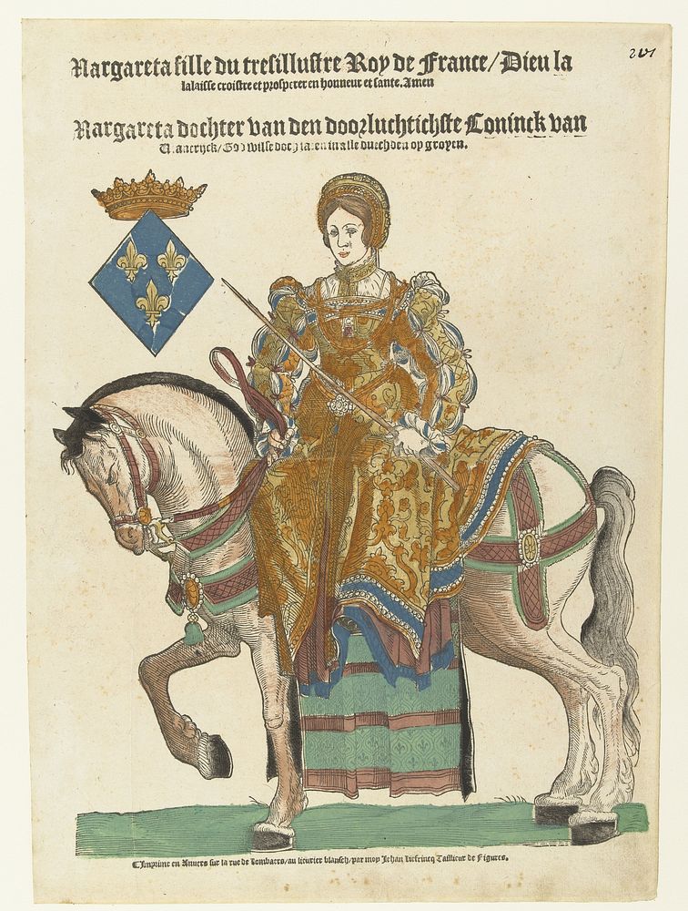 Portret van Margaretha van Valois te paard (1539 - 1545) by Cornelis Anthonisz, Hans Liefrinck I, Hans Liefrinck I and Hans…
