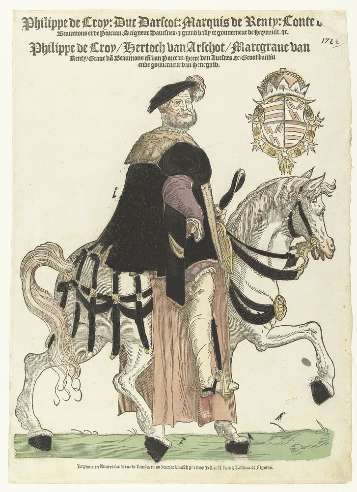 Portret van Filips de Croy te paard (1546 - 1549) by Cornelis Anthonisz, Hans Liefrinck I, Hans Liefrinck I and Hans…