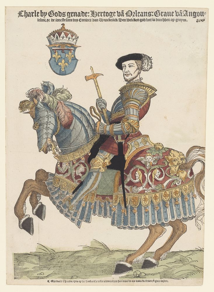 Portret van Karel van Orléans te paard (1538 - 1545) by Cornelis Anthonisz, Hans Liefrinck I and Hans Liefrinck I