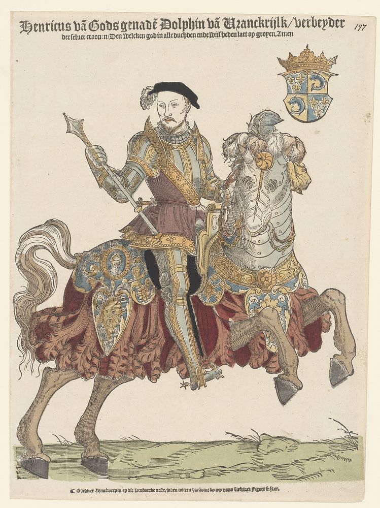 Portret van Hendrik II van Frankrijk te paard (1542 - 1543) by Cornelis Anthonisz, Hans Liefrinck I, Hans Liefrinck I and…