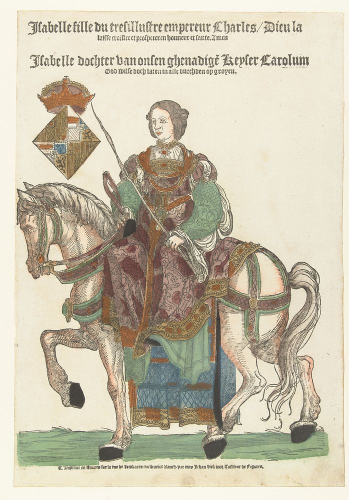 Portret van prinses Isabella te paard (1535 - 1540) by Cornelis Anthonisz, Hans Liefrinck I, Hans Liefrinck I and Hans…