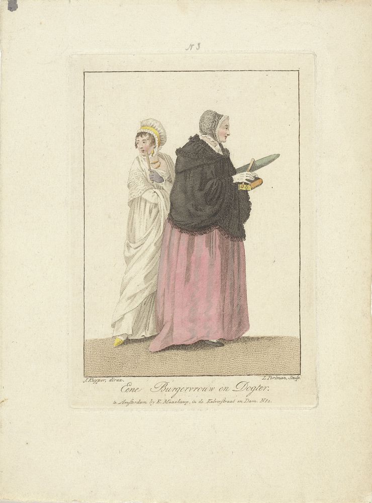 Moeder en dochter op weg naar de kerk (1806 - 1812) by Ludwig Gottlieb Portman, Jacques Kuyper and Evert Maaskamp