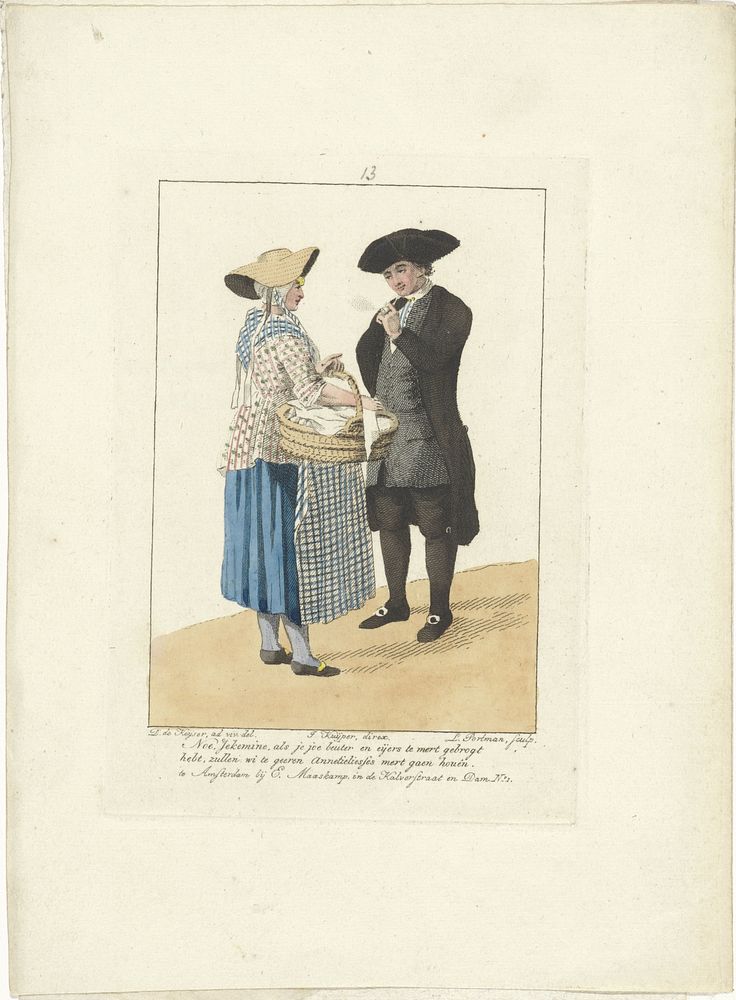 Eierverkoopster en een heer (1806 - 1812) by Ludwig Gottlieb Portman, Jacques Kuyper, Daniël de Keyser and Evert Maaskamp