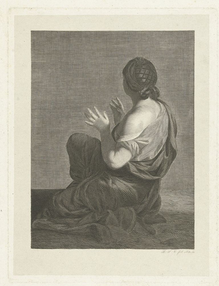 Zittende vrouw op haar rug gezien (1830 - 1831) by Henricus Wilhelmus Couwenberg, Gerard Edelinck and Charles Le Brun