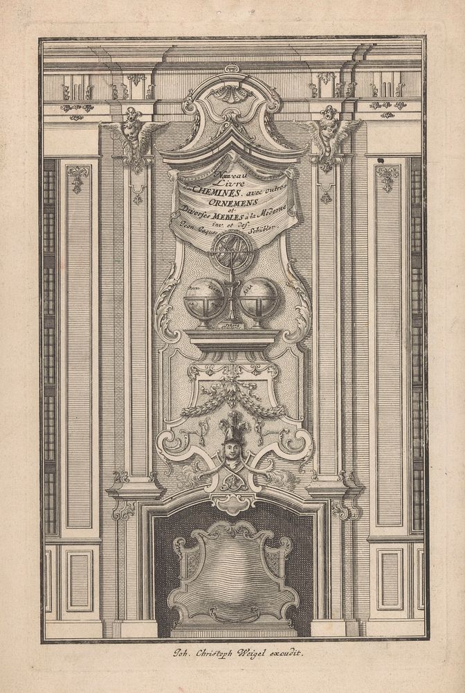 Schouw met globes en een armillarium (1699 - 1726) by anonymous, Johann Jakob Schübler and Johann Christoph Weigel