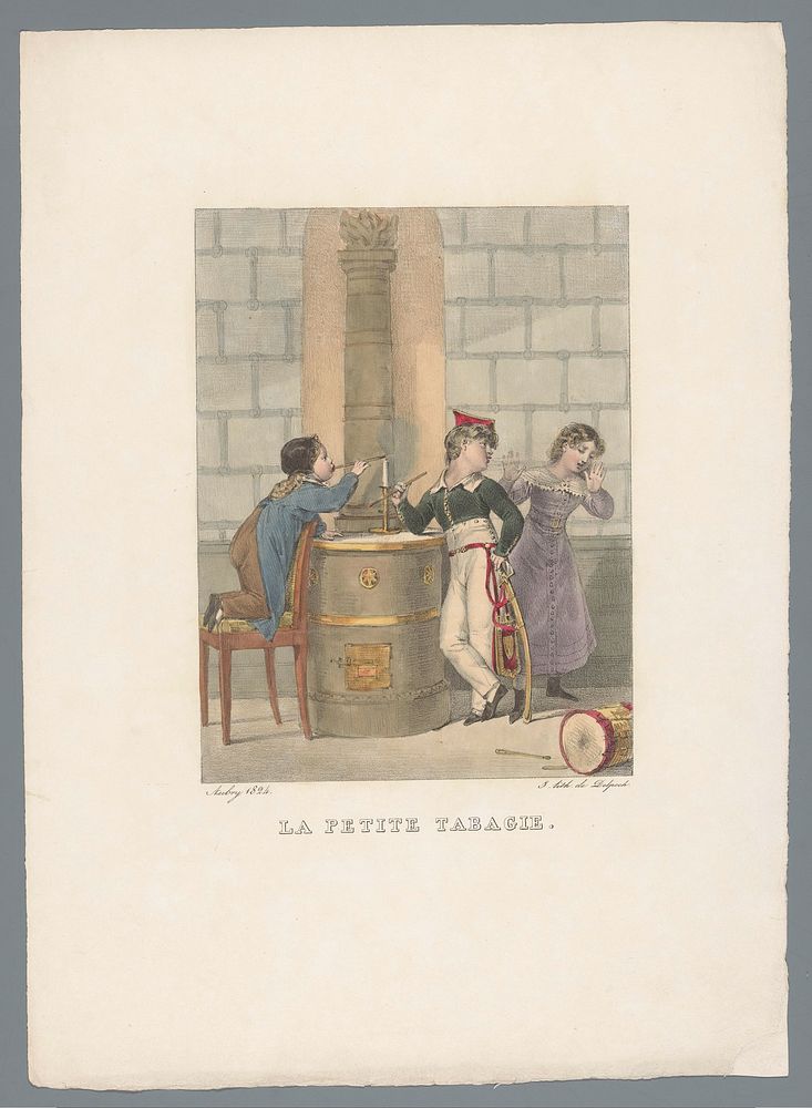Twee kinderen experimenteren met tabak (1824) by Charles Aubry and François Séraphin Delpech